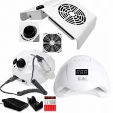 Kit Unha Lixa Lixadeira Motor Porquinho + Cabine Su 5 48w + Aspirador Sugador Coletor De Po Manicure Unha Gel