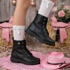 Coturno Bota Menina Infantil Preto Boiadeira Feminino Coração Dourado Confortável Antiderrapante