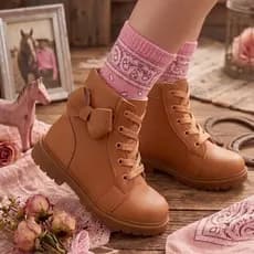 Bota Coturno Infantil Menina Boiadeira Country Texana com Laço Caramelo Antiderrapante