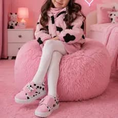 Tênis Infantil Menina Boiadera Country Estampa Vaquinha Rosa Calce Fácil Antiderrapante