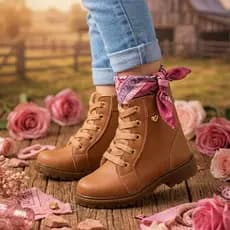 Coturno Bota Botinha Texana  Menina Infantil  Feminino Caramelo Boiadeira Rodeio Country Antiderrapante