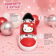 Tênis Botinha Infantil Menina Hello Kitty Red Love Calce Fácil Antiderrapante Vermelho Confortável