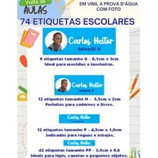 kit 74 Etiquetas Impermeáveis Personalizadas – com foto Nome Escolares À Prova d’Água Volta às Aula
