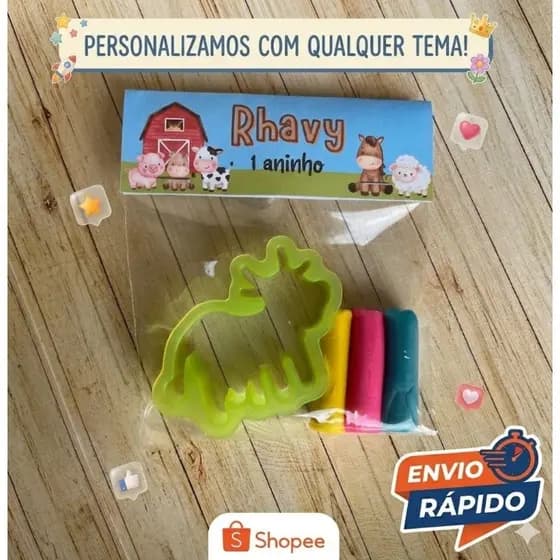 KIT  MINI 50 und Massinha Personalizada +  Moldes - Lembrancinha Festa Infantil/Aniversário (fazendinha)