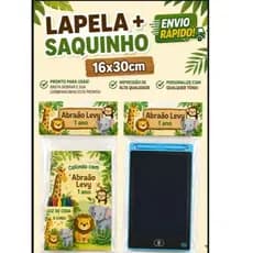 Kit Lapela e Saquinho Personalizado Safari | Lembrancinha Festa Infantil | Livro de Colorir + Giz de Cera | Tema Safari