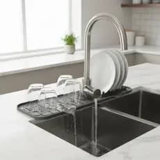 Organizador De Pia Escorredor Silicone Com Protetor Torneira Tapete Antirespingo Prático Moderno Cozinha Pratos Copos