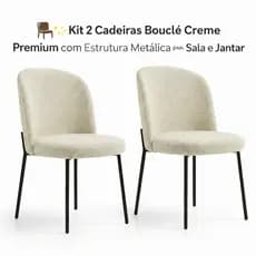 🪑✨ Kit 2 Cadeiras Bouclé Creme Premium com Estrutura Metálica para Sala e Jantar