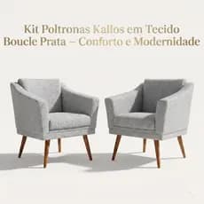 Kit 2 Poltronas Kallos Bouclé Prata Decorativa Moderna Sala