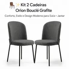 🪑✨ Kit 2 Cadeiras Orion Bouclé Grafite – Conforto, Estilo e Design Moderno para Sala de Jantar