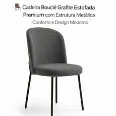 🪑 Cadeira Bouclé Grafite Estofada Premium com Estrutura Metálica | Conforto e Design Moderno