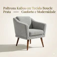 Poltrona Decorativa Kallos Bouclé Prata Moderna Sala Luxo