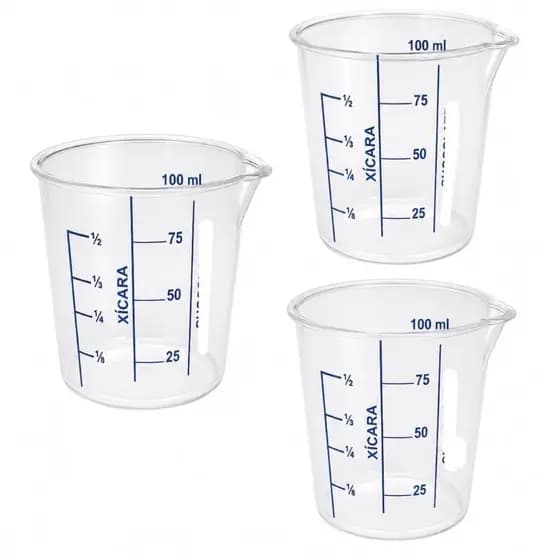 Kit 3 Copos Medidores 100ml Graduado Copinho Culinário Dosador Cozinha