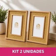 Kit 2 Porta Retrato MDF Com Treliça de palha indiana 10x15