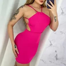 Vestido Feminino Tubinho Frente Única com Amarração nas Costas Tendência Blogueira
