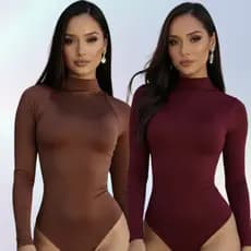 Kit Body Feminino Manga Longa Gola Alta Cacharrel Segunda Pele Suplex Premium Bod Bori Colant Básico