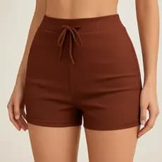 Short Feminino Canelado com Amarração Básico Verão Treino Academia