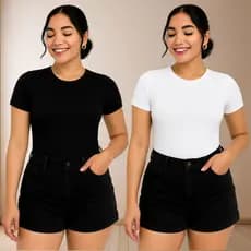 Kit 2 Body Feminino Gola Careca Manga Curta Suplex Premium Básico Gola Redonda Verão bori bodi