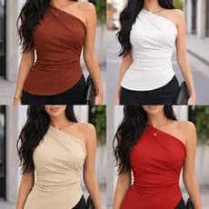 Blusa Feminina Mula Manca Assimétrica Franzida Um Ombro Só em Suplex Premium Tendência Verão Elegant