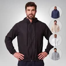 Jaqueta Corta Vento Masculino Impermeável Liso com Bolso Interno e Capuz