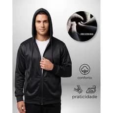 Jaqueta Flanelada Masculina Forrada Térmica Com Capuz e Zíper Quente Inverno