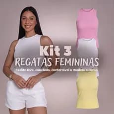 Kit 3 Blusinhas Feminina Ribana Canelada Costas Nadador