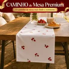 Caminho de Mesa Cereja Branco 1,20m Trilho Premium Decoração