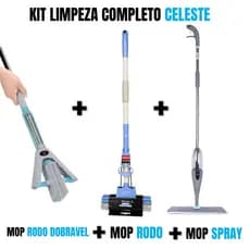 Faxina 3 em 1: Mop Spray + Mop Rodo Fácil e Mop Dobrável Celeste Seque Sem Precisar Por Mão No Pano