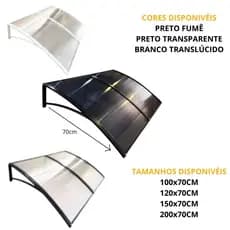 Toldo 100 a 200x70cm Pt/Br Policarbonato Suportes ABS Perfis de Alumínio Proteção Solar