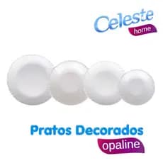 KIT COM 6 PRATOS EM VIDRO OPALINE DA CELESTE - BRANCO SEM DETALHE