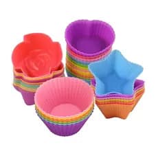 Forminha de Silicone Bolo Muffin Cupcake Molde Estrela Coração Redonda Kit 6 12 24 Coloridas