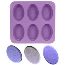 Molde De Silicone Sabonete Artesanal 90g Forma Oval 6 Cavidades Desenhadas Texturizada Floral