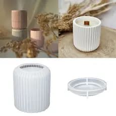 Molde de Silicone Pote com Tampa Listrado para Cimento Resina Gesso Velas Forma Potes com Tampa