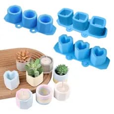 Molde de Silicone para Vaso de Cimento Gesso Velas Resina Forma Coração Octogonal Quadrado