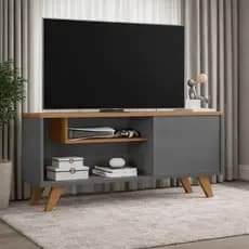 Rack Bancada 1 porta e nicho Pés palito P/ Tvs Até 43 Eitor - Cores - Comprar Moveis em casa