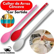 Colher de Arroz Côncava 36cm de Polipropileno Cores Sortidas Plástico Lavável Sem BPA
