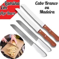 Faca de Pão Serra p/ Bolo e Tortas Profissional Inox Cabo Branco 6” ou Cabo Madeira 8”