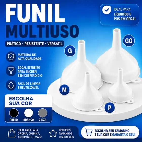 Funil Funis de Plástico (P,M,G e GG) Escolha sua Cor Cozinha, Oficina, Bares  e Mais!
