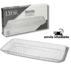 Travessa Cristal Retangular Lyor Diamante 25x13cm Elegância Para Servir Petiscos Mesa Posta Sortida