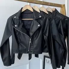 Jaqueta De Couro Feminina com Zíper inverno elegante Botão