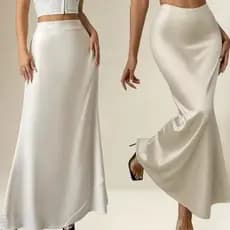 Saia Midi Cetim Longa Elegante Feminina Luxo Festa Brilhosa Cintura Alta Moda 2026