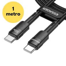 Cabo USB Tipo C 60W 1mt Reforçado Essager Carga Rápida Turbo Alta Resistência Android Iphone 15 16