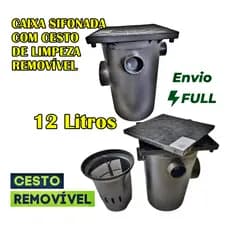 Caixa De Gordura Com Cesto Coletor 12L Plástico Resistente 🚰 Evita Entupimento Na Cozinha - Cor Preta
