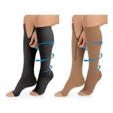 Par Meia 3/4 Média Compressão 20-30 Mmhg Unissex Nude Varizes Dores nas Pernas  -- Modelo Com Zíper
