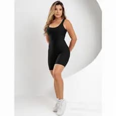 Macacão Preto Feminino com Zero Transparência Fitness Roupa de Treino