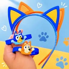 Tiara infantil orelhinha Bluey e Bingo | pulseira emborrachada | arco Bluey e bingo