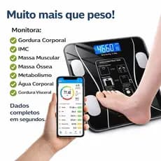 Balança Digital Corporal Inteligente Bioimpedância Aplicativo Bluetooth 180kg Visor LCD Premium Peso Medida Gordura
