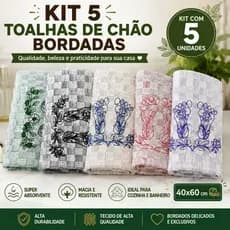 Kit 5 Toalhas De Chão Bordadas 40x60 Tapete Para Cozinha Banheiro Antiderrapante Absorvente