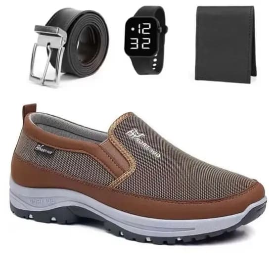 Sapatilha Mocassim Casual Adventure de Trilha Aquático Impermeável com Solado Confortável + Cinto Carteira e Relogio