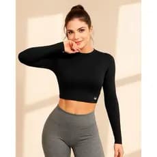 Cropped Feminino Gola Alta Manga Longa Suplex com Toque Macio