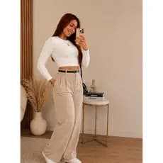 Cropped Feminino Manga Longa Fit Casual Academia Moda Blogueira Premium